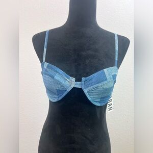Out From Under by Urban Outfitters Patchwork Denim Bikini Swimwear Top Size M